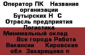 Оператор ПК › Название организации ­ Бутырских Н. С. › Отрасль предприятия ­ Логистика › Минимальный оклад ­ 18 000 - Все города Работа » Вакансии   . Кировская обл.,Захарищево п.